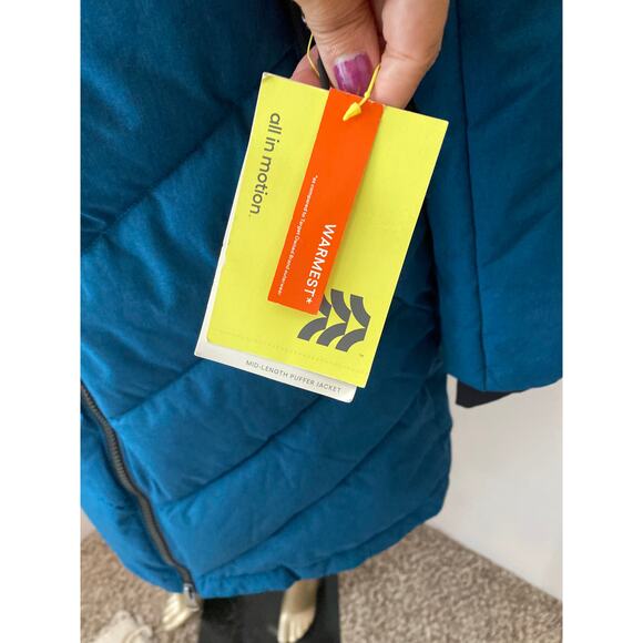 All in Motion Teal Women Size Small Mid Length Puffer Jacket Coat Hooded NWT - Picture 2 of 10